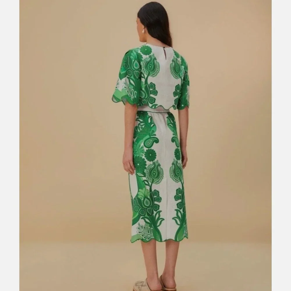 FARM Rio Color Festival Linen Midi Skirt, Green, NWT 🇧🇷 - Picture 3 of 16